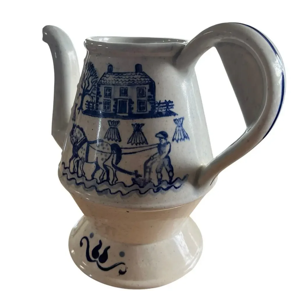 Poppytrail Vernon Coffee Pot Provincial Blue by Metlox Blue Farm Scene No Lid - Picture 7 of 16